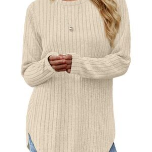 Everyday Ribbed Crewneck Sweater Top - Cream